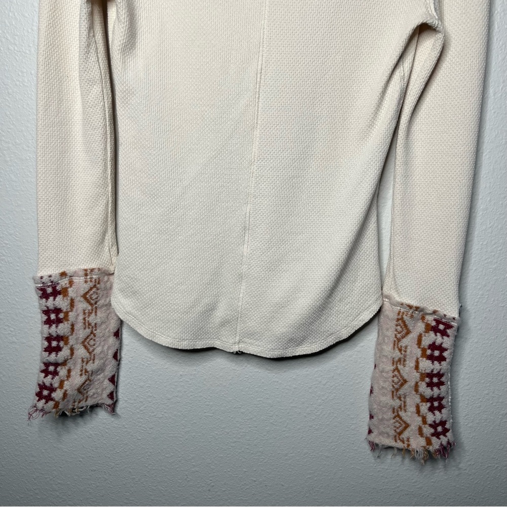 Free People We The Free Cream Waffle Knit Art School Cuff Long Sleeve Thermal - Picture 7 of 12